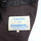 Made in France LAQUIERE Euro Vintage Stand Collar Leather Car Coat L Brown Goatskin Drawstring