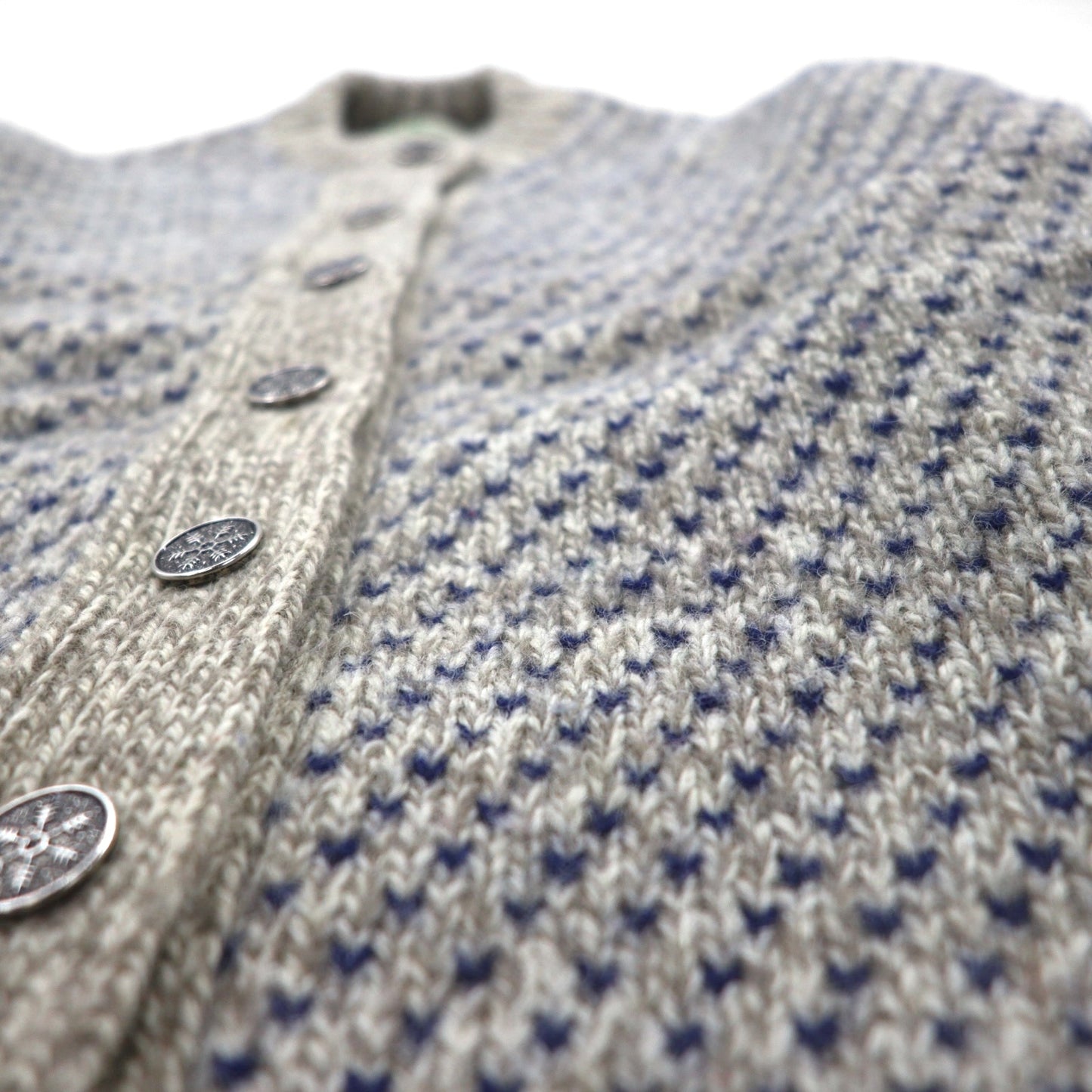 L.L.Bean 90年代 バーズアイ チロリアン ニット カーディガン M ウール コンチョボタン