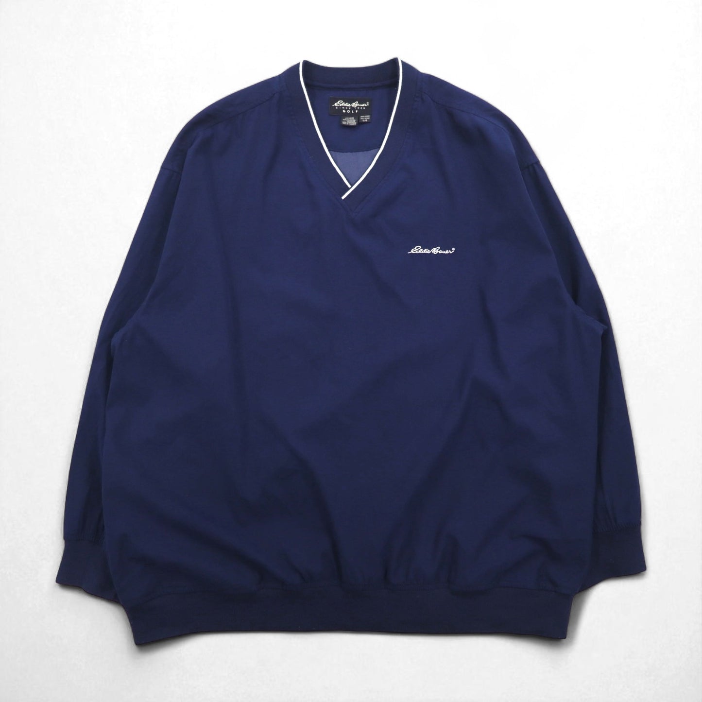 Eddie Bauer ピステ プルオーバー ナイロンジャケット L ネイビー ポリエステル 撥水 ワンポイントロゴ刺繍 サイドポケット