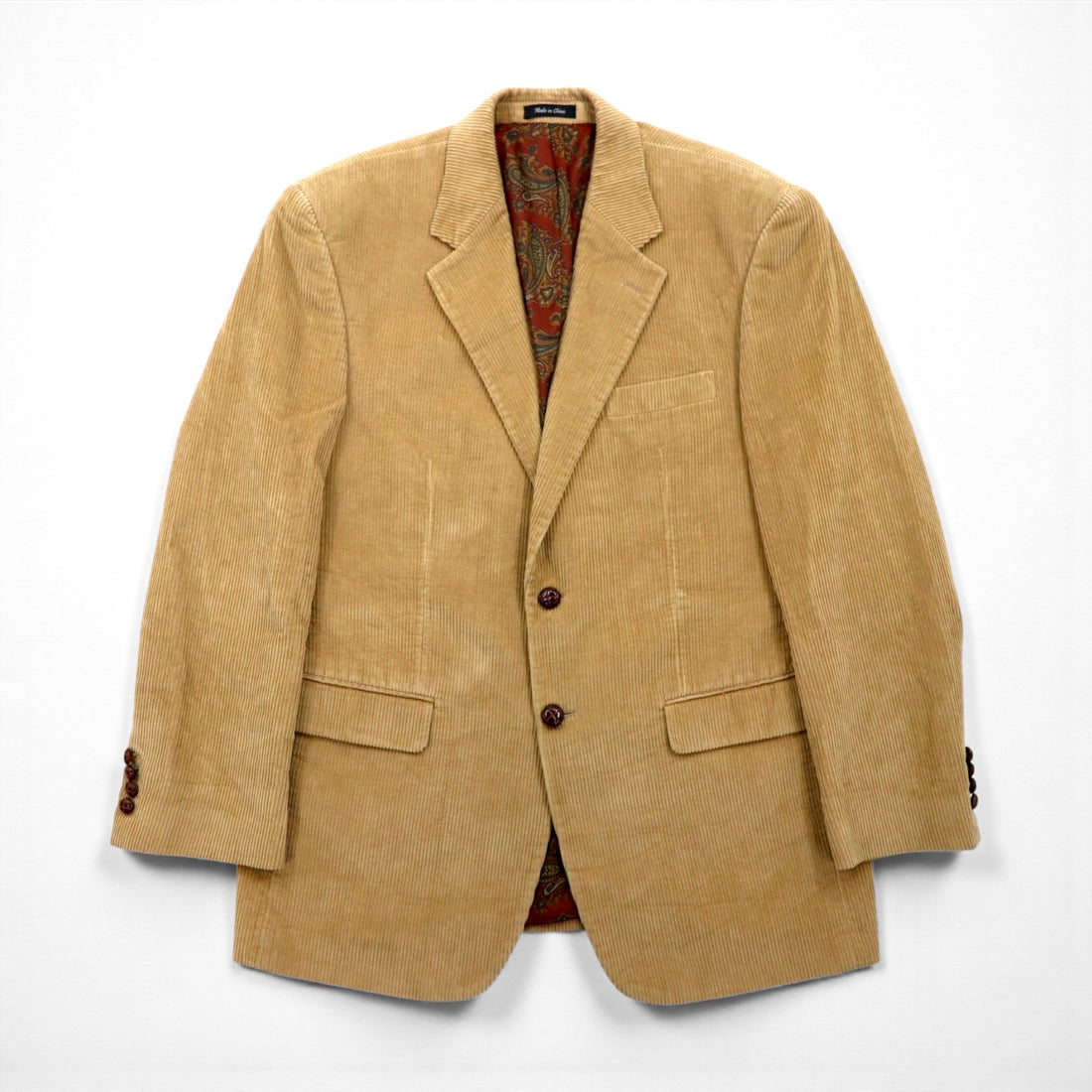 LAUREN RALPH LAUREN コーデュロイ 2B テーラードジャケット ブレザー L ベージュ くるみボタン 裏地ペイズリー柄