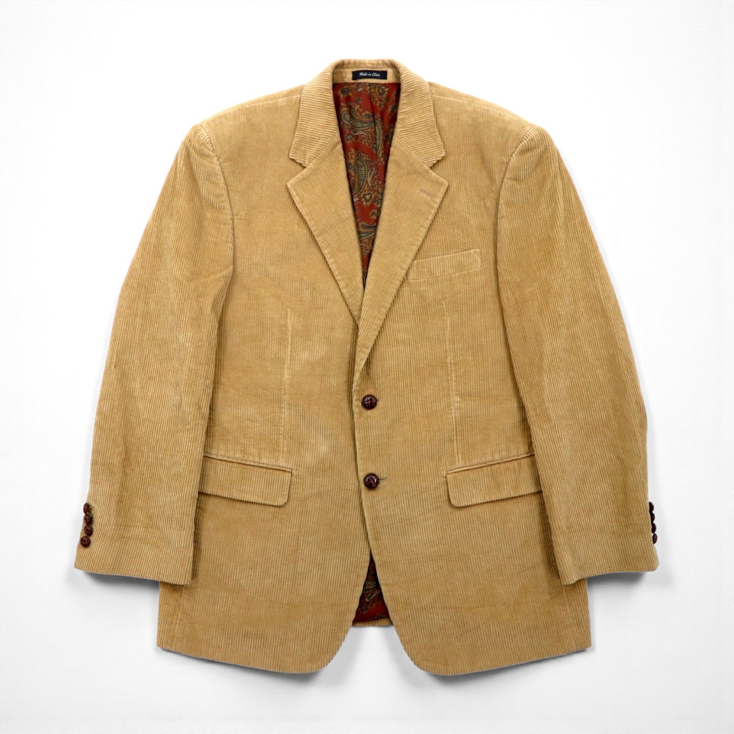 LAUREN RALPH LAUREN コーデュロイ 2B テーラードジャケット ブレザー L ベージュ くるみボタン 裏地ペイズリー柄