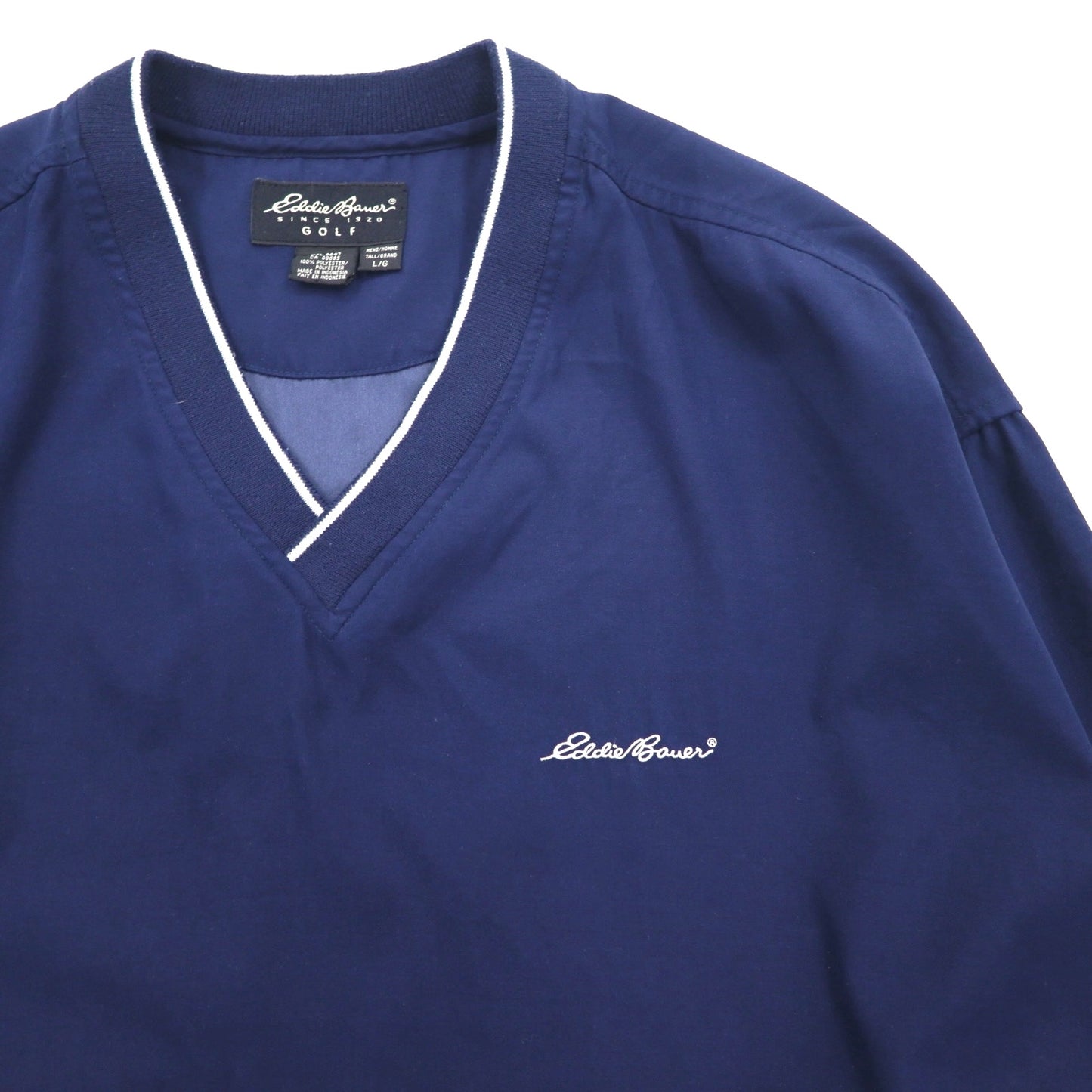Eddie Bauer ピステ プルオーバー ナイロンジャケット L ネイビー ポリエステル 撥水 ワンポイントロゴ刺繍 サイドポケット