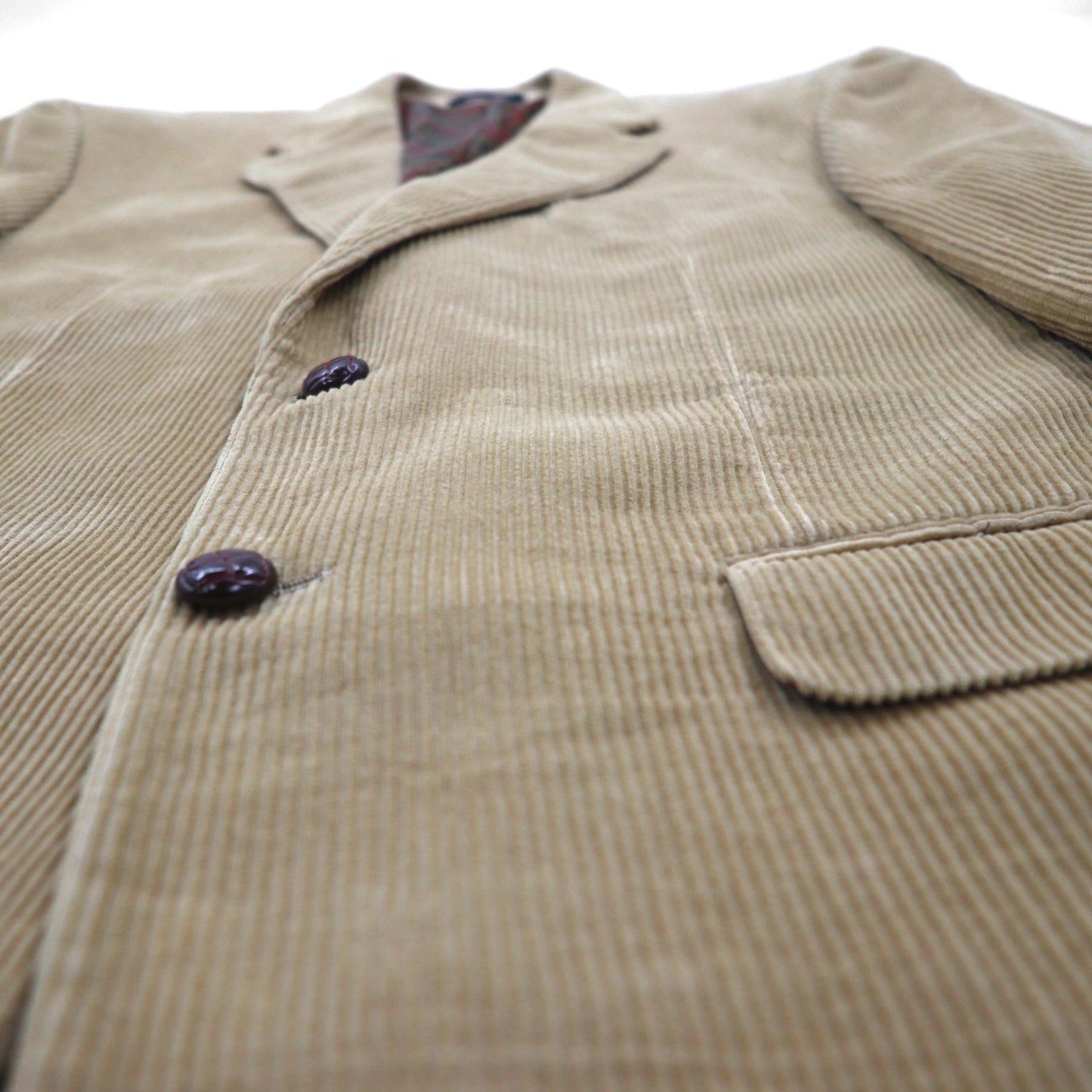 LAUREN RALPH LAUREN コーデュロイ 2B テーラードジャケット ブレザー L ベージュ くるみボタン 裏地ペイズリー柄