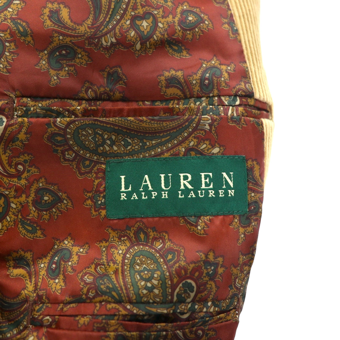 LAUREN RALPH LAUREN コーデュロイ 2B テーラードジャケット ブレザー L ベージュ くるみボタン 裏地ペイズリー柄