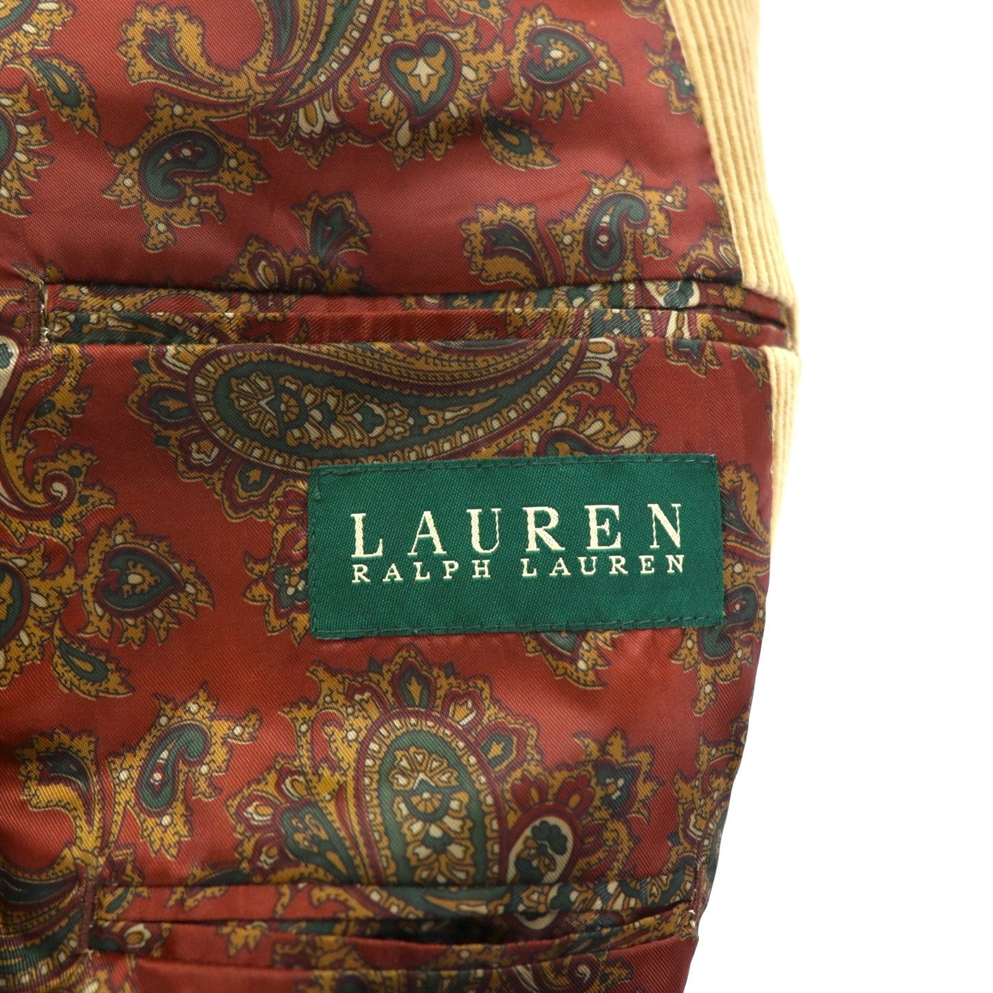 LAUREN RALPH LAUREN コーデュロイ 2B テーラードジャケット ブレザー L ベージュ くるみボタン 裏地ペイズリー柄
