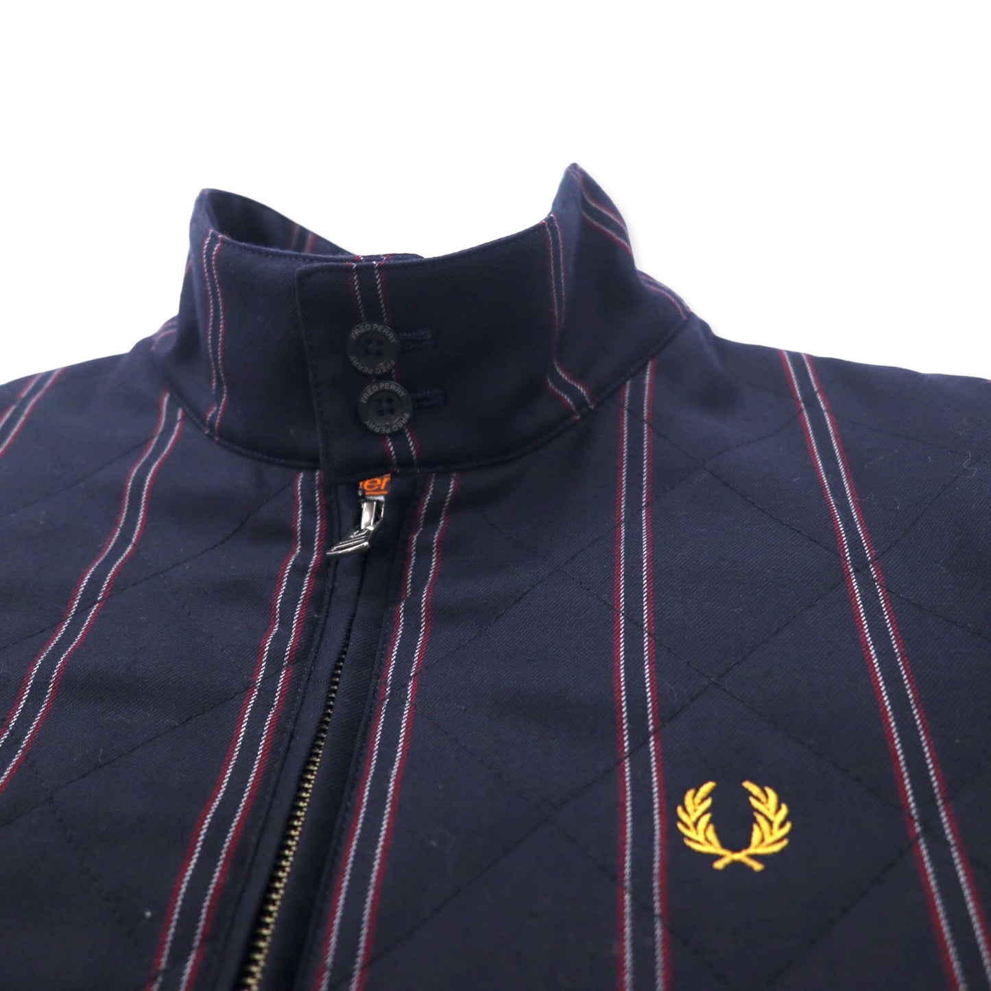 FRED PERRY パデット ハリントンジャケット スウィングトップ 中綿 キルティング XS ネイビー ストライプ ウール Thermore F2474