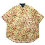 日本然リトテ-古着オンライン-TOMMY HILFIGER 90年代 半袖 ボタンダウンシャツ XL ベージュ 花柄 リネン コットン ビッグサイズ-TOMMY HILFIGER 90's Short Sleeve Button-down Shirts XL Beige Floral Linen Cotton Big Size