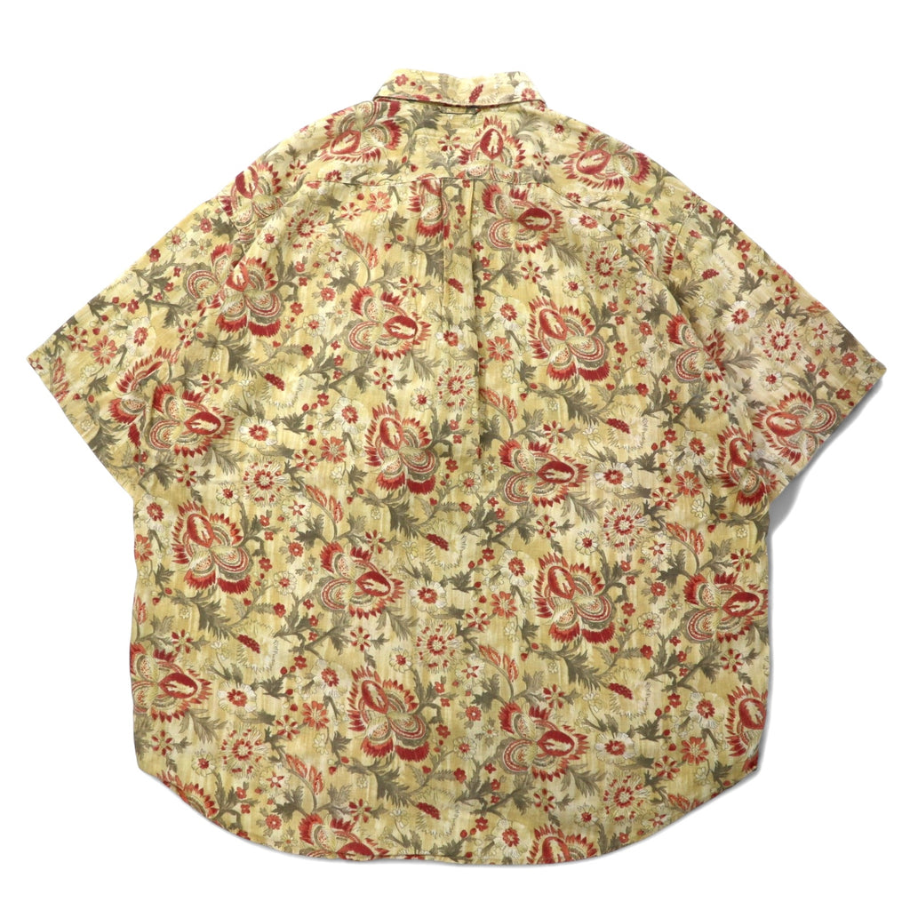 TOMMY HILFIGER 90年代 半袖 ボタンダウンシャツ XL ベージュ 花柄 リネン コットン ビッグサイズ