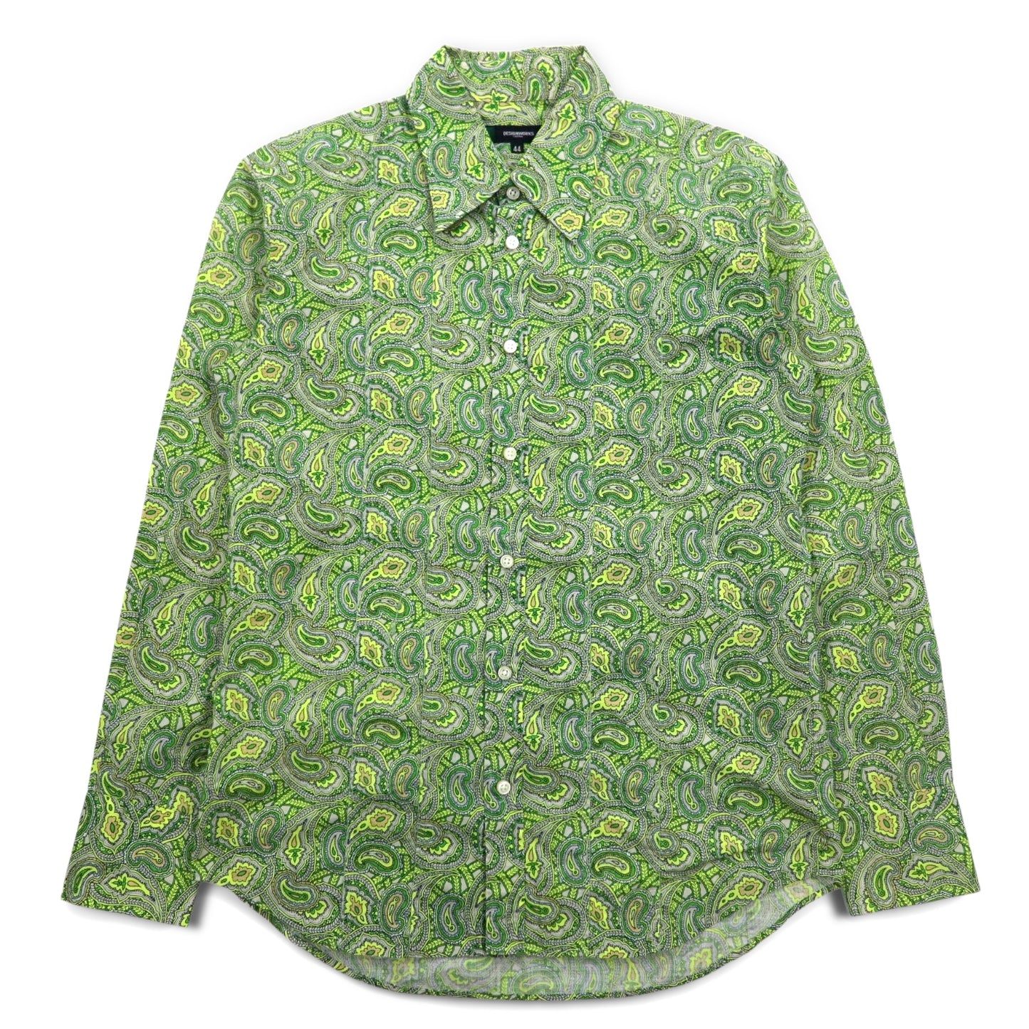 DESIGNWORKS ペイズリー柄 ドレスシャツ M グリーン 総柄 コットン 日本製