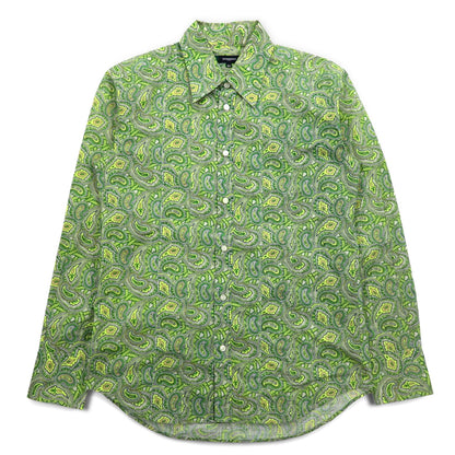 DESIGNWORKS ペイズリー柄 ドレスシャツ M グリーン 総柄 コットン 日本製