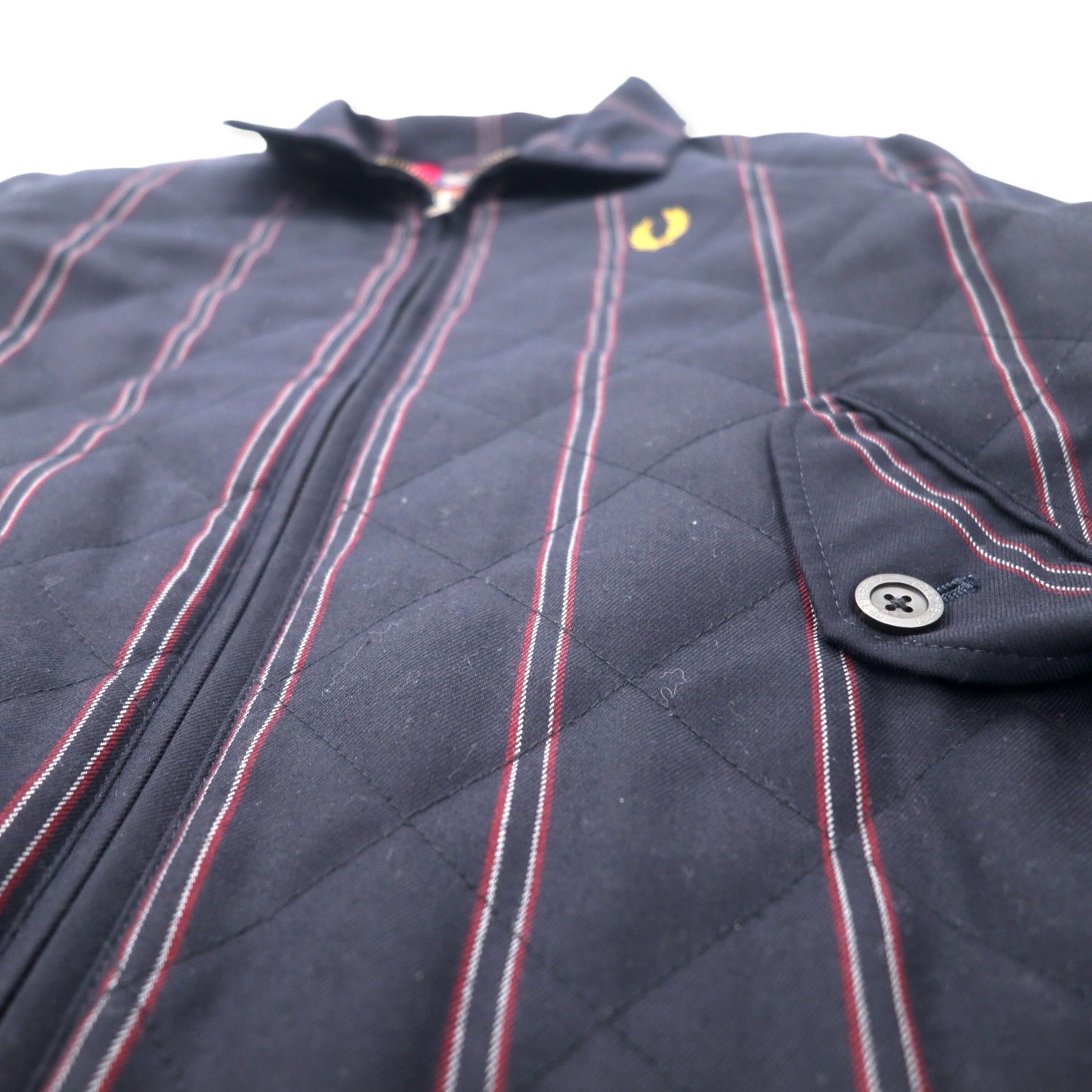 FRED PERRY パデット ハリントンジャケット スウィングトップ 中綿 キルティング XS ネイビー ストライプ ウール Thermore F2474