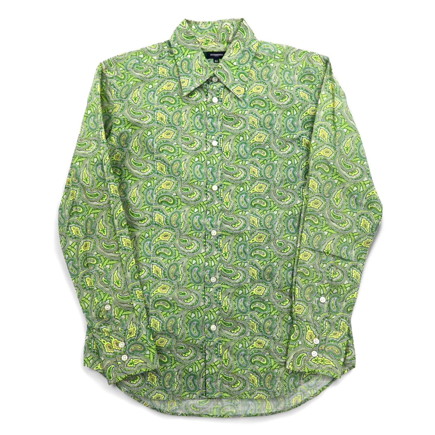DESIGNWORKS ペイズリー柄 ドレスシャツ M グリーン 総柄 コットン 日本製