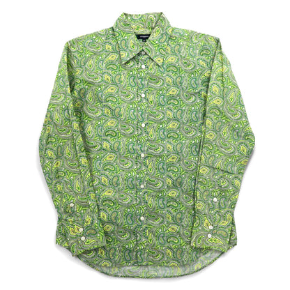 DESIGNWORKS ペイズリー柄 ドレスシャツ M グリーン 総柄 コットン 日本製