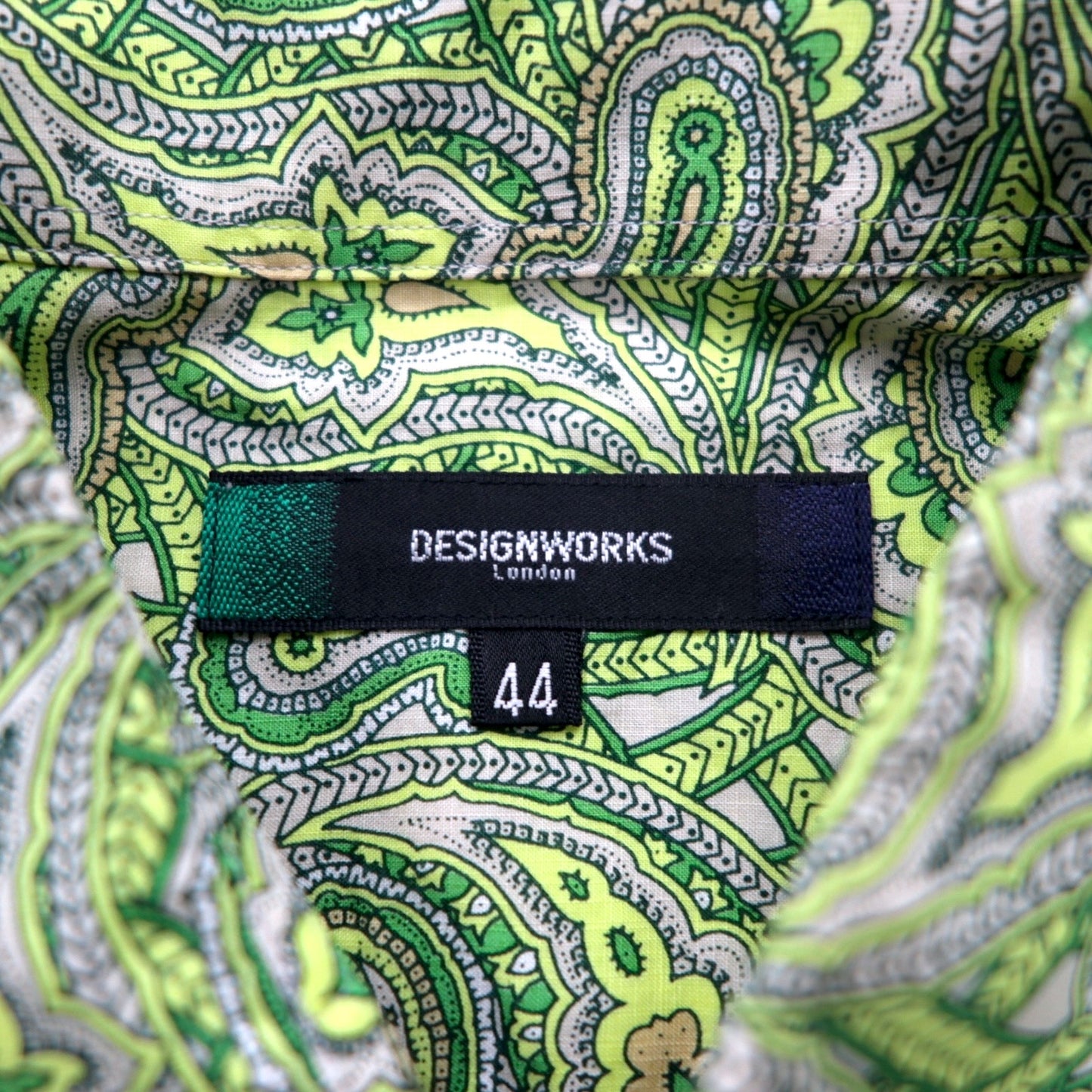 DESIGNWORKS ペイズリー柄 ドレスシャツ M グリーン 総柄 コットン 日本製