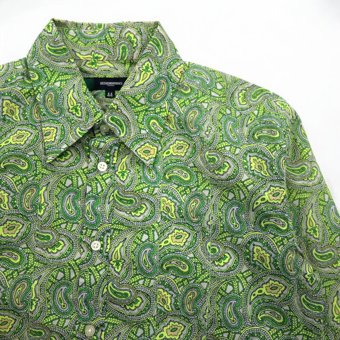DESIGNWORKS ペイズリー柄 ドレスシャツ M グリーン 総柄 コットン 日本製