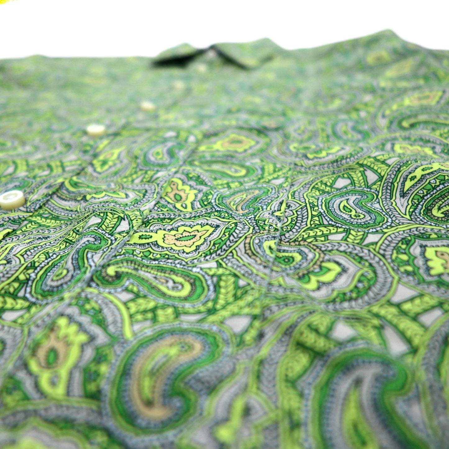 DESIGNWORKS ペイズリー柄 ドレスシャツ M グリーン 総柄 コットン 日本製