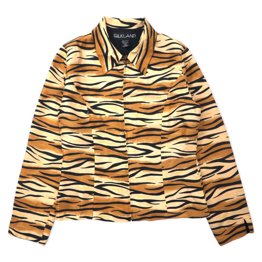 SILKLAND 90年代 フルジップ シルクシャツ 4 ベージュ トラ柄 タイガー