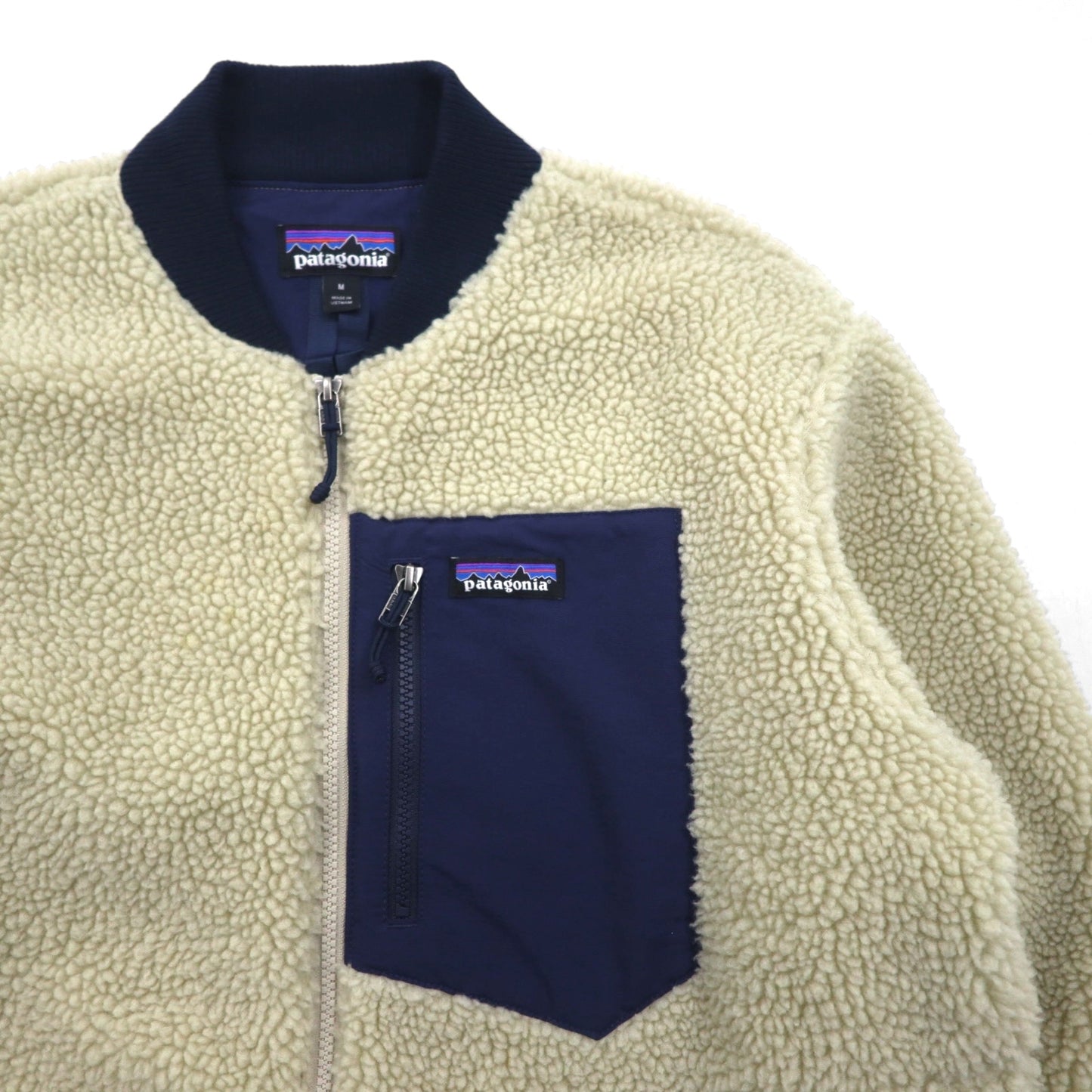 Patagonia レトロX 廃番 ボマージャケット Retro X Bomber Jkt ボア フリースジャケット M ナチュラル × ネイビー 22830
