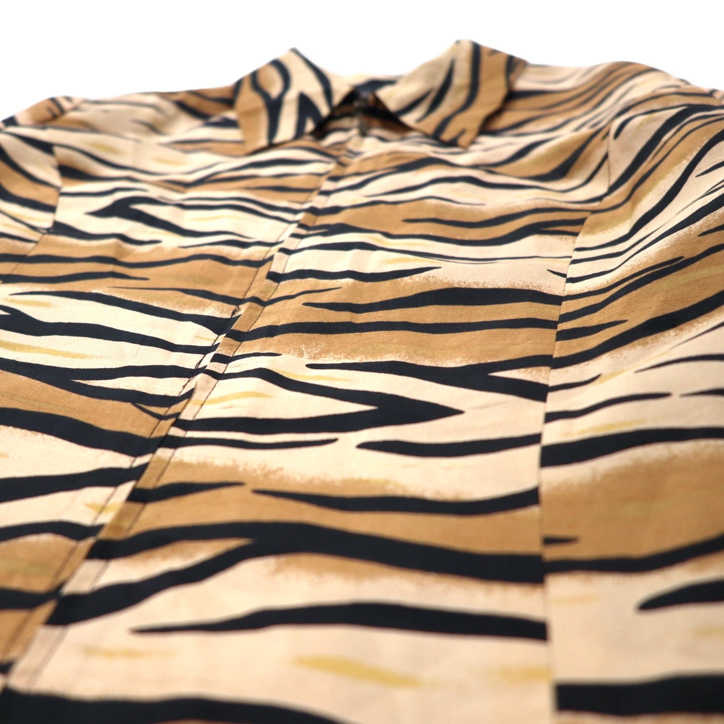 SILKLAND 90年代 フルジップ シルクシャツ 4 ベージュ トラ柄 タイガー
