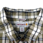 carhartt リラックスフィット 半袖 ボタンダウンシャツ XL カーキ ホワイト チェック コットン ビッグサイズ