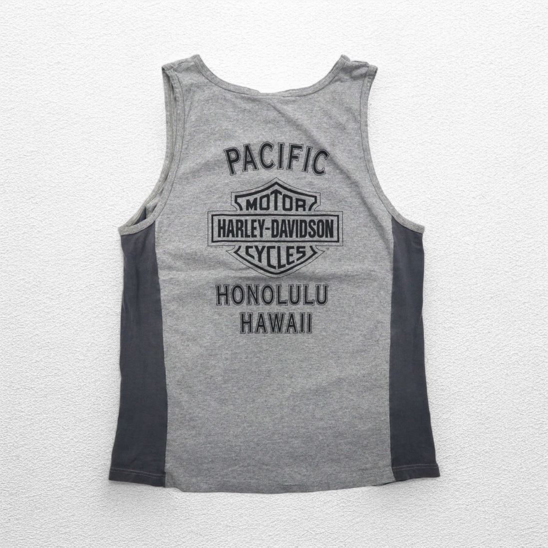 HARLEY DAVIDSON 90s Made in USA Tank Top L Grey Cotton HONOLULU HAWAII Double-sided Print