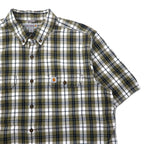 carhartt リラックスフィット 半袖 ボタンダウンシャツ XL カーキ ホワイト チェック コットン ビッグサイズ