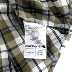 carhartt リラックスフィット 半袖 ボタンダウンシャツ XL カーキ ホワイト チェック コットン ビッグサイズ
