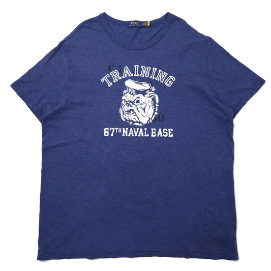 日本然リトテ-古着オンライン-POLO RALPH LAUREN プリント Tシャツ XXL ネイビー コットン ブルドッグ TRAINING 67th NAVAL BASE ビッグサイズ-POLO RALPH LAUREN Print T-Shirt XXL Navy Cotton Bulldog TRAINING 67th NAVAL BASE Big Size