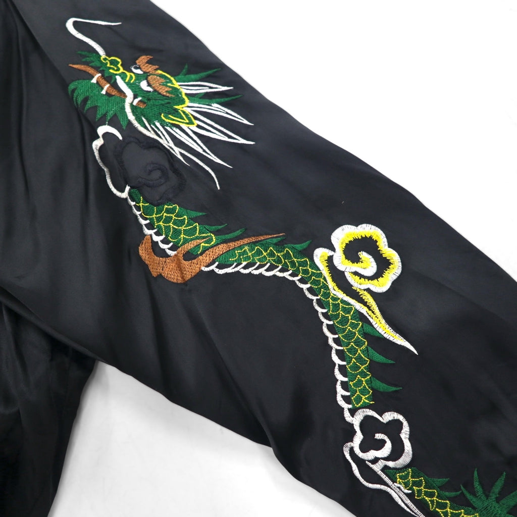 HOUSTON 90s Japanese-made Sukajan Jacket, Size L, Black Nylon, Embroidered with Tiger and Dragon Designs