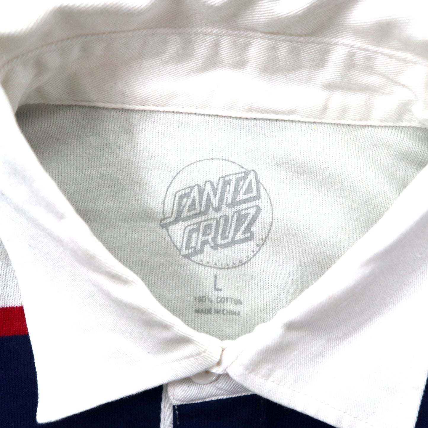 SANTA CRUZ ボーダー ポロシャツ L ホワイト コットン ロゴ刺繍 MINI SCREAMING HAND 50291201