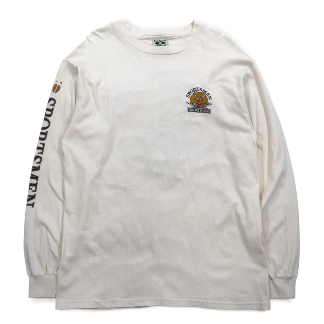 USA製 90年代 Green Brand ロングスリーブTシャツ ロンT XL 袖プリント  SPORTSMEN FISH AND WILDLIFE