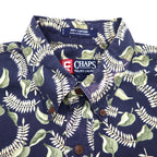CHAPS RALPH LAUREN 90年代 半袖 ボタンダウンシャツ L ネイビー 総柄 リーフ ボタニカル 胸ポケット