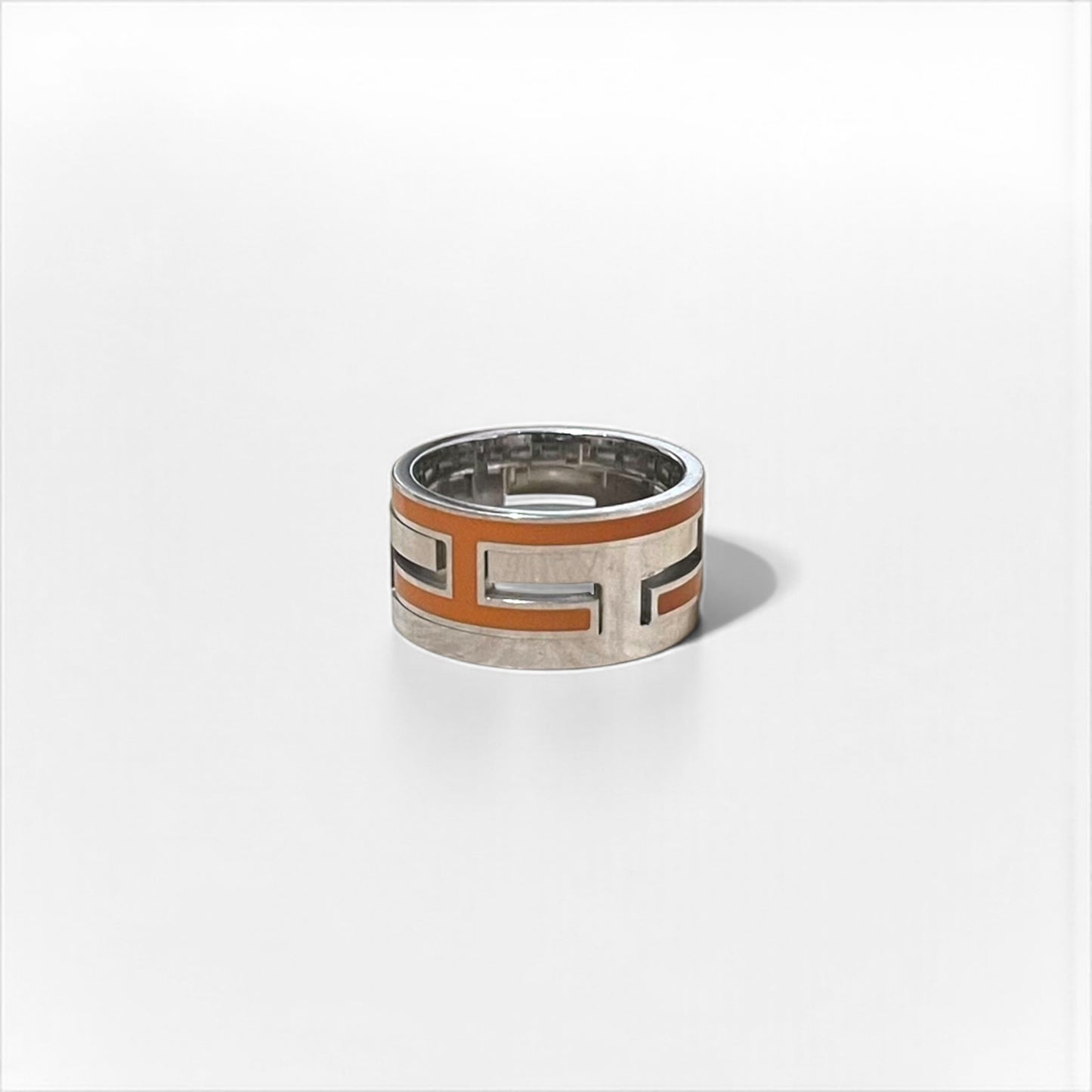HERMES ムーブアッシュ リング Move H 指輪 11号 オレンジ シルバー Ag925 Hデザイン