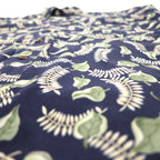 CHAPS RALPH LAUREN 90年代 半袖 ボタンダウンシャツ L ネイビー 総柄 リーフ ボタニカル 胸ポケット