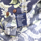 CHAPS RALPH LAUREN 90年代 半袖 ボタンダウンシャツ L ネイビー 総柄 リーフ ボタニカル 胸ポケット