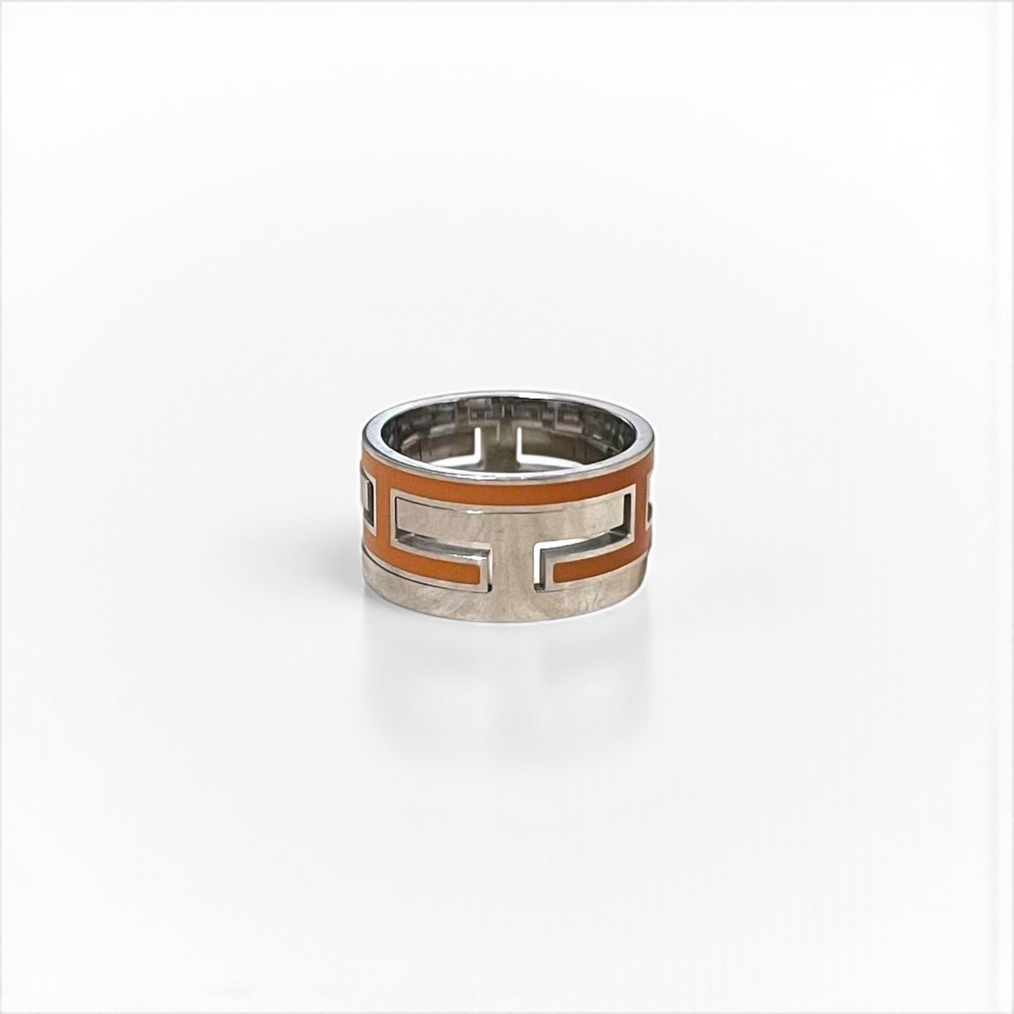 HERMES ムーブアッシュ リング Move H 指輪 11号 オレンジ シルバー Ag925 Hデザイン