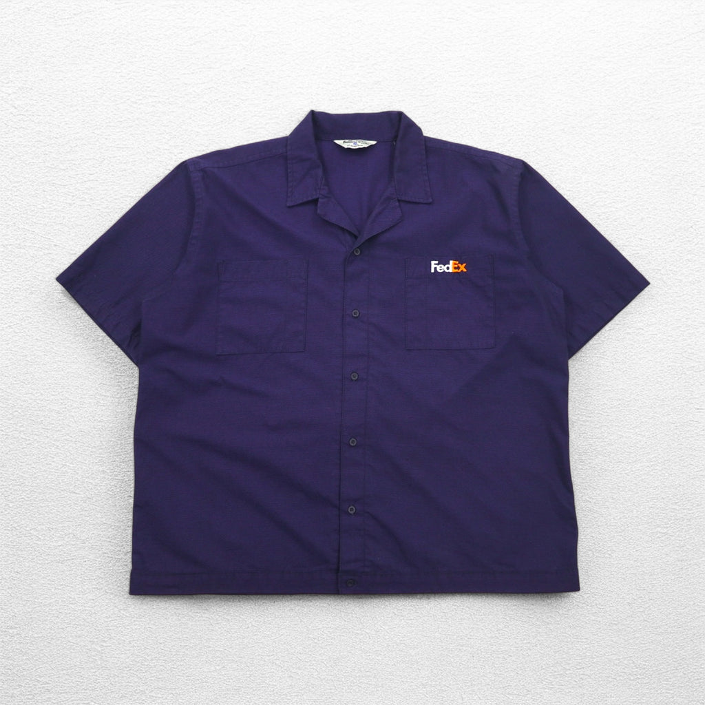 FedEx 90年代 開襟 ワークシャツ 半袖 オープンカラー XL パープル アメリカ 企業 ボックスシルエット Designed By Stan Herman VF Imagewear