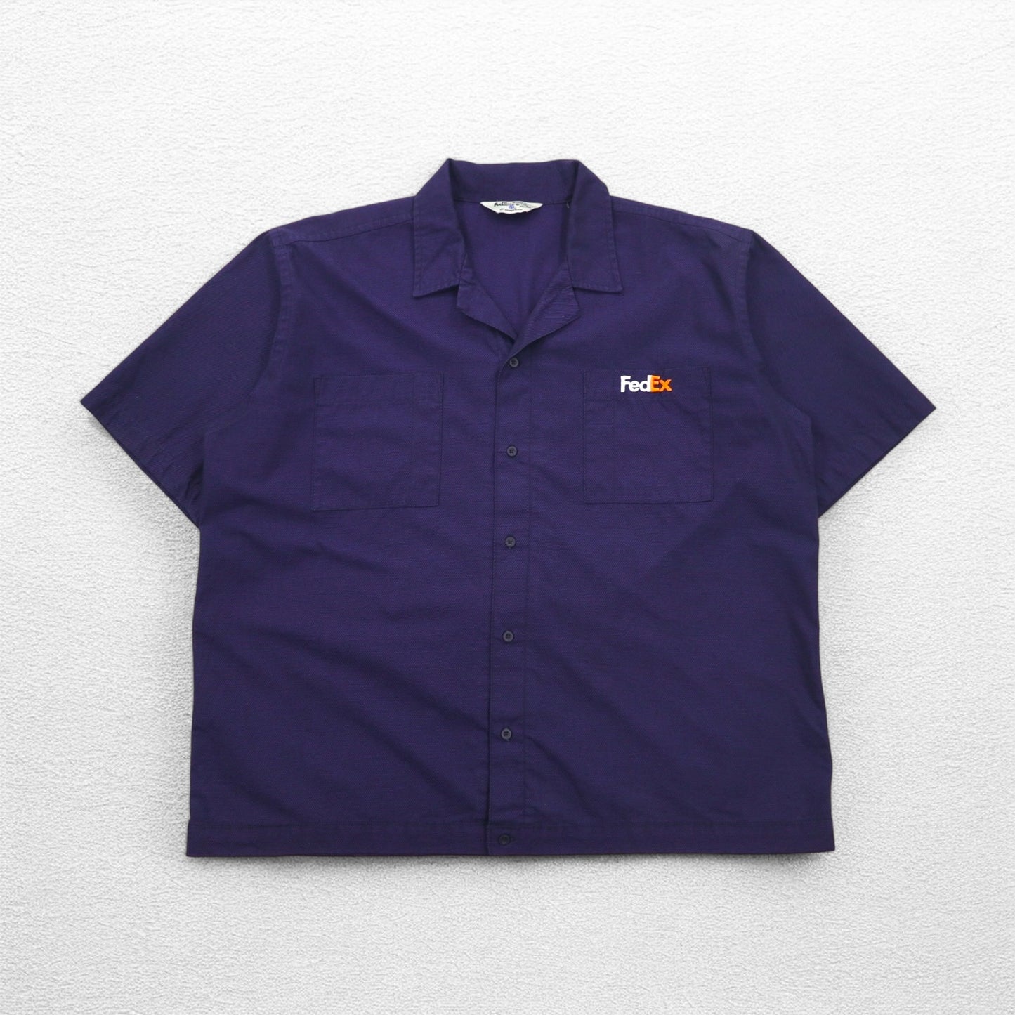 FedEx 90s Open-neck Work Shirt, Short Sleeve, Open Collar, XL, Purple, American, Corporate, Boxy Silhouette, Designed By Stan Herman, VF Imagewear
