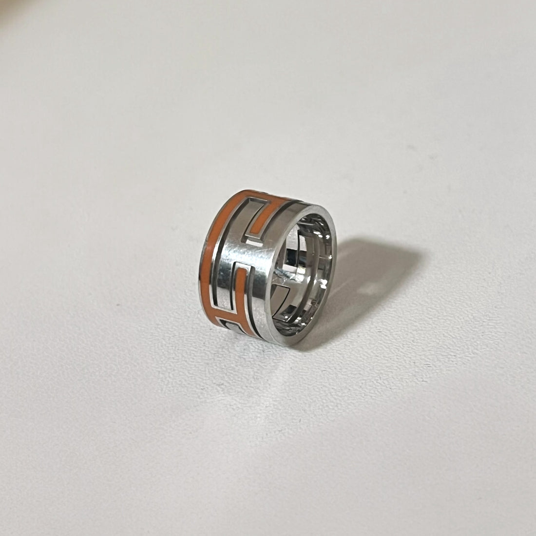 HERMES ムーブアッシュ リング Move H 指輪 11号 オレンジ シルバー Ag925 Hデザイン