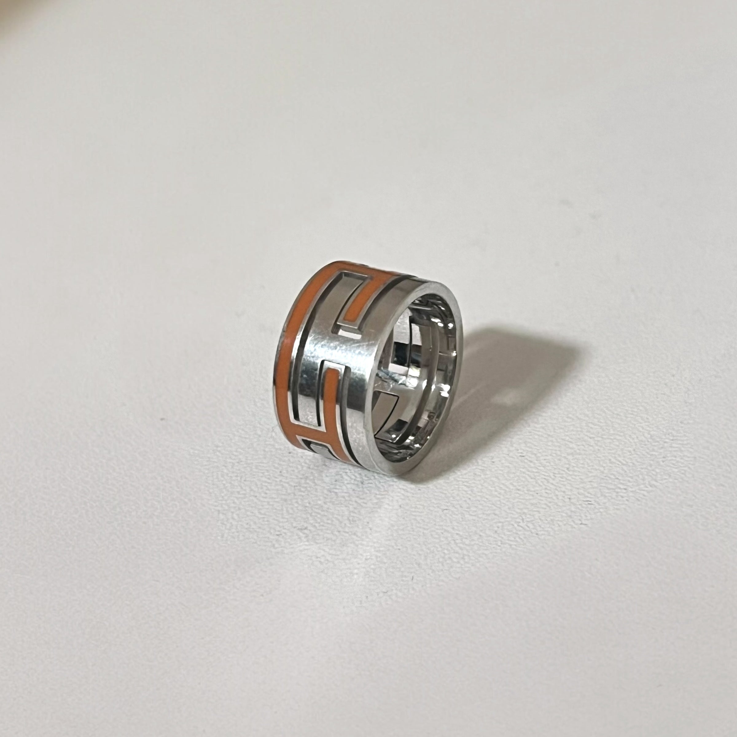 HERMES ムーブアッシュ リング Move H 指輪 11号 オレンジ シルバー Ag925 Hデザイン