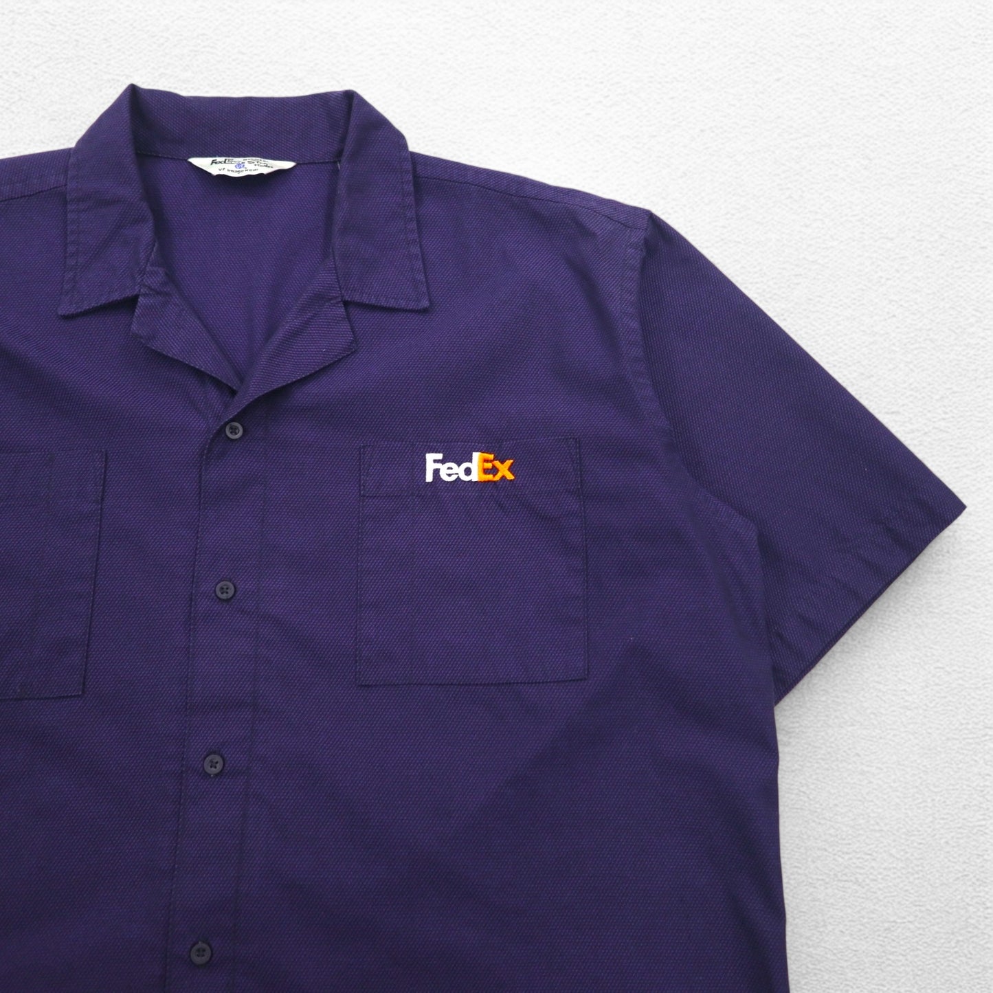 FedEx 90s Open-neck Work Shirt, Short Sleeve, Open Collar, XL, Purple, American, Corporate, Boxy Silhouette, Designed By Stan Herman, VF Imagewear