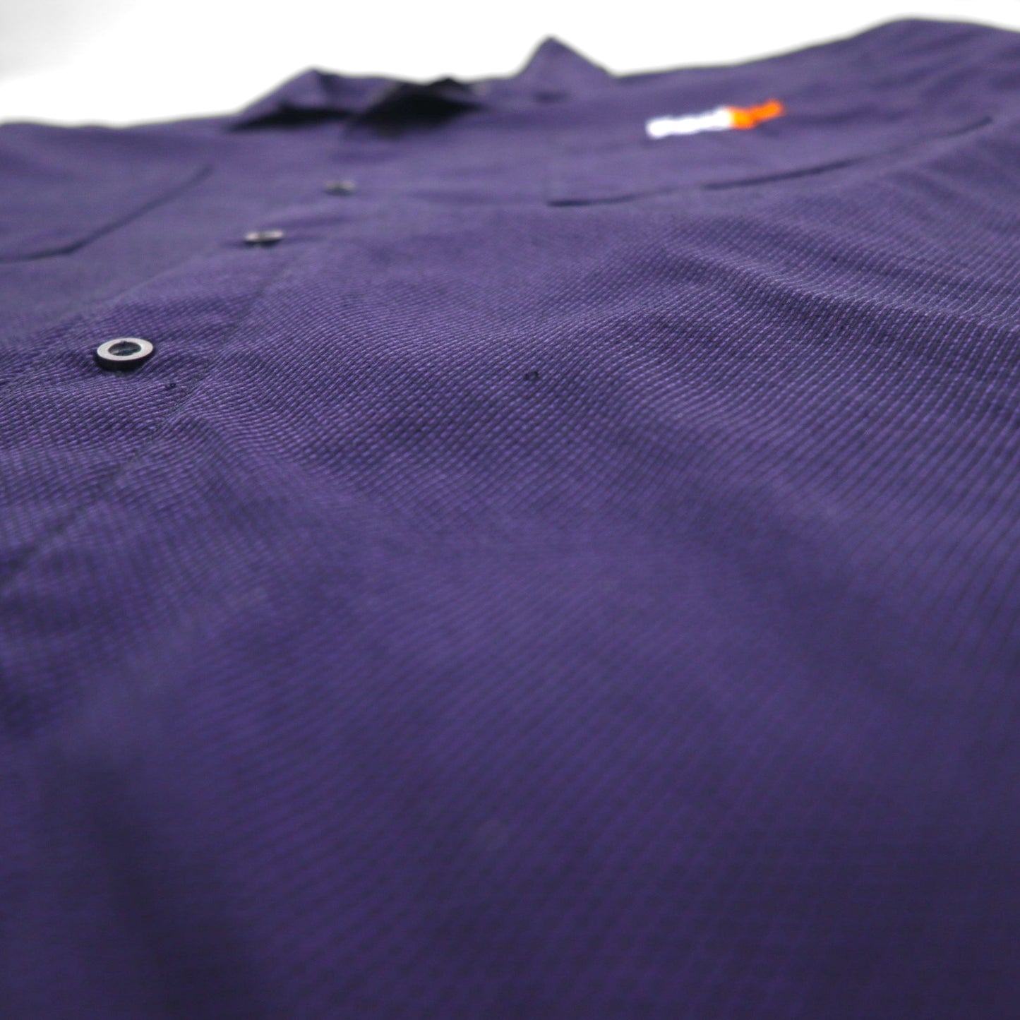 FedEx 90s Open-neck Work Shirt, Short Sleeve, Open Collar, XL, Purple, American, Corporate, Boxy Silhouette, Designed By Stan Herman, VF Imagewear
