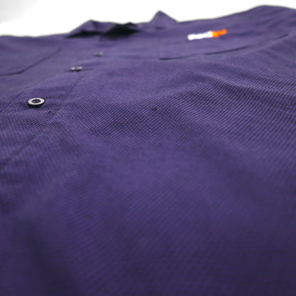 FedEx 90s Open-neck Work Shirt, Short Sleeve, Open Collar, XL, Purple, American, Corporate, Boxy Silhouette, Designed By Stan Herman, VF Imagewear