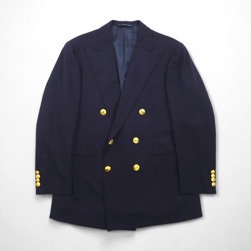 Ralph Lauren 90s Made in Japan Navy Blazer and Double-Breasted Suit, Size M, Navy Wool, Gold Buttons