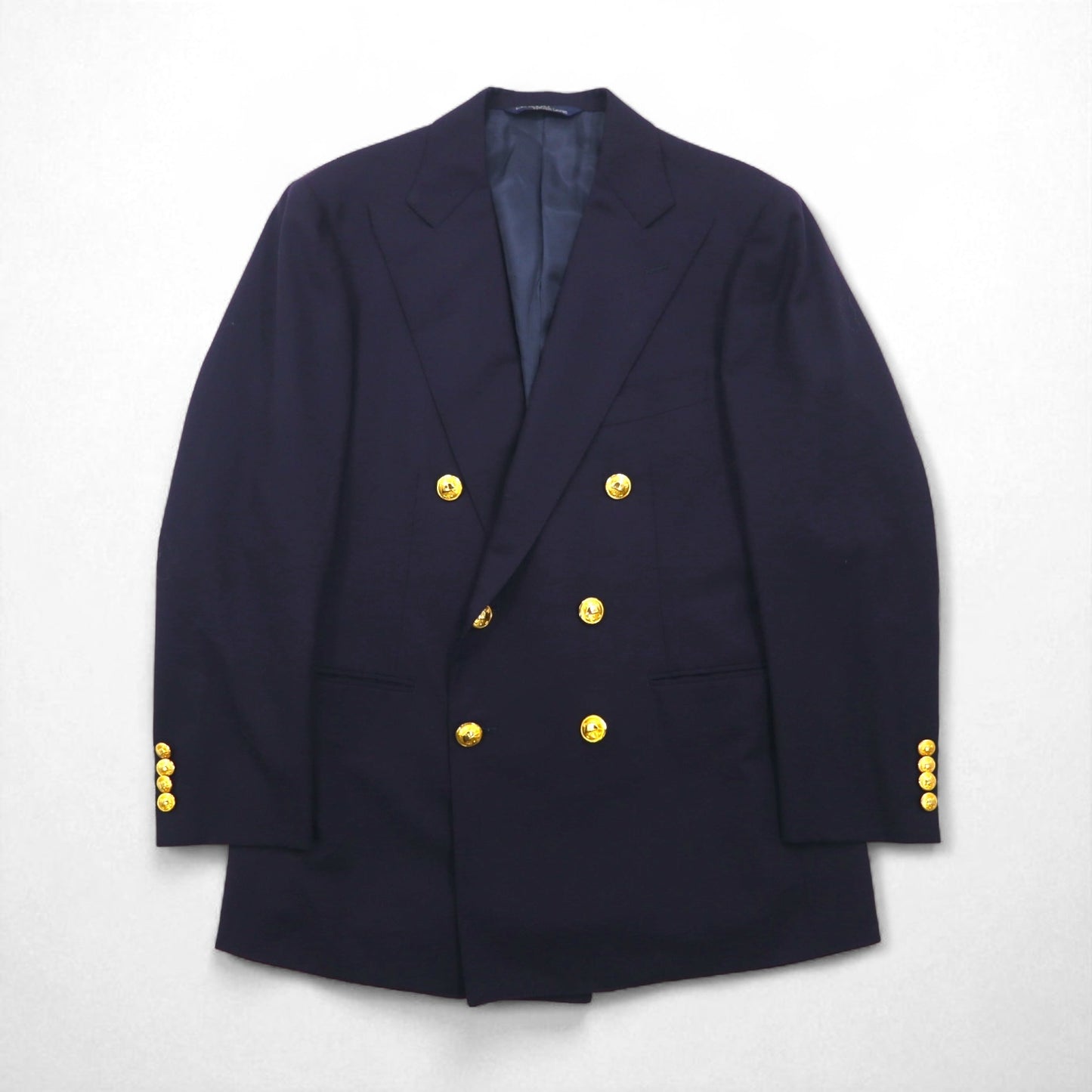 Ralph Lauren 90s Made in Japan Navy Blazer and Double-Breasted Suit, Size M, Navy Wool, Gold Buttons