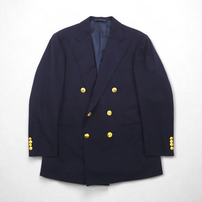 Ralph Lauren 90s Made in Japan Navy Blazer and Double-Breasted Suit, Size M, Navy Wool, Gold Buttons