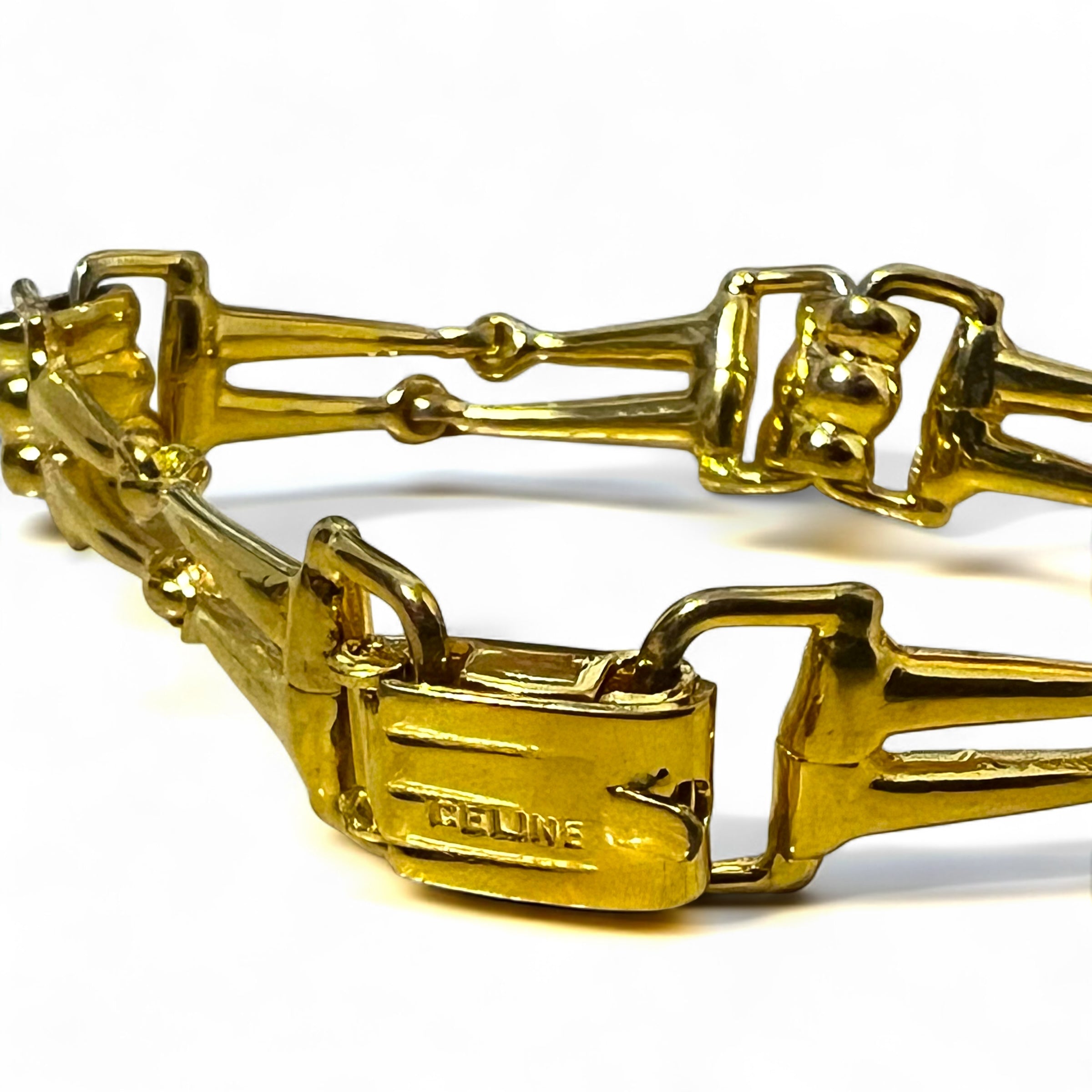 CELINE Vintage Horsebit Bracelet in Gold Metal, Made in Italy