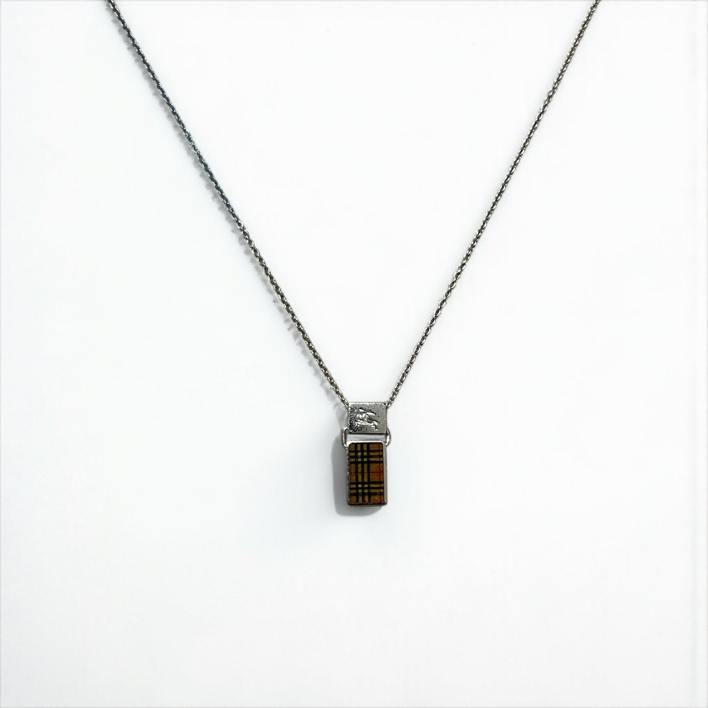 BURBERRY Silver Chain Necklace Pendant Nova Check SILVER 925
