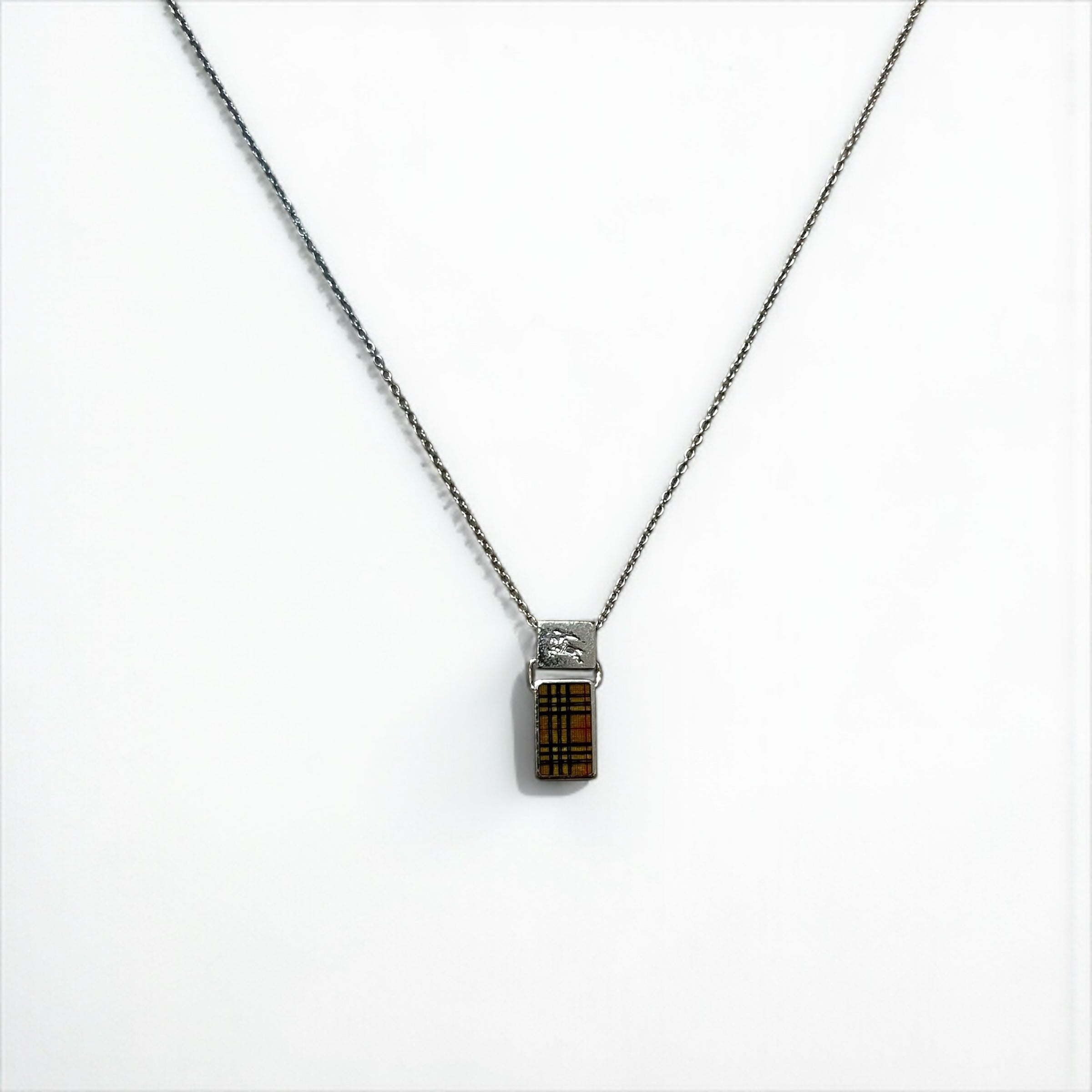 BURBERRY Silver Chain Necklace Pendant Nova Check SILVER 925