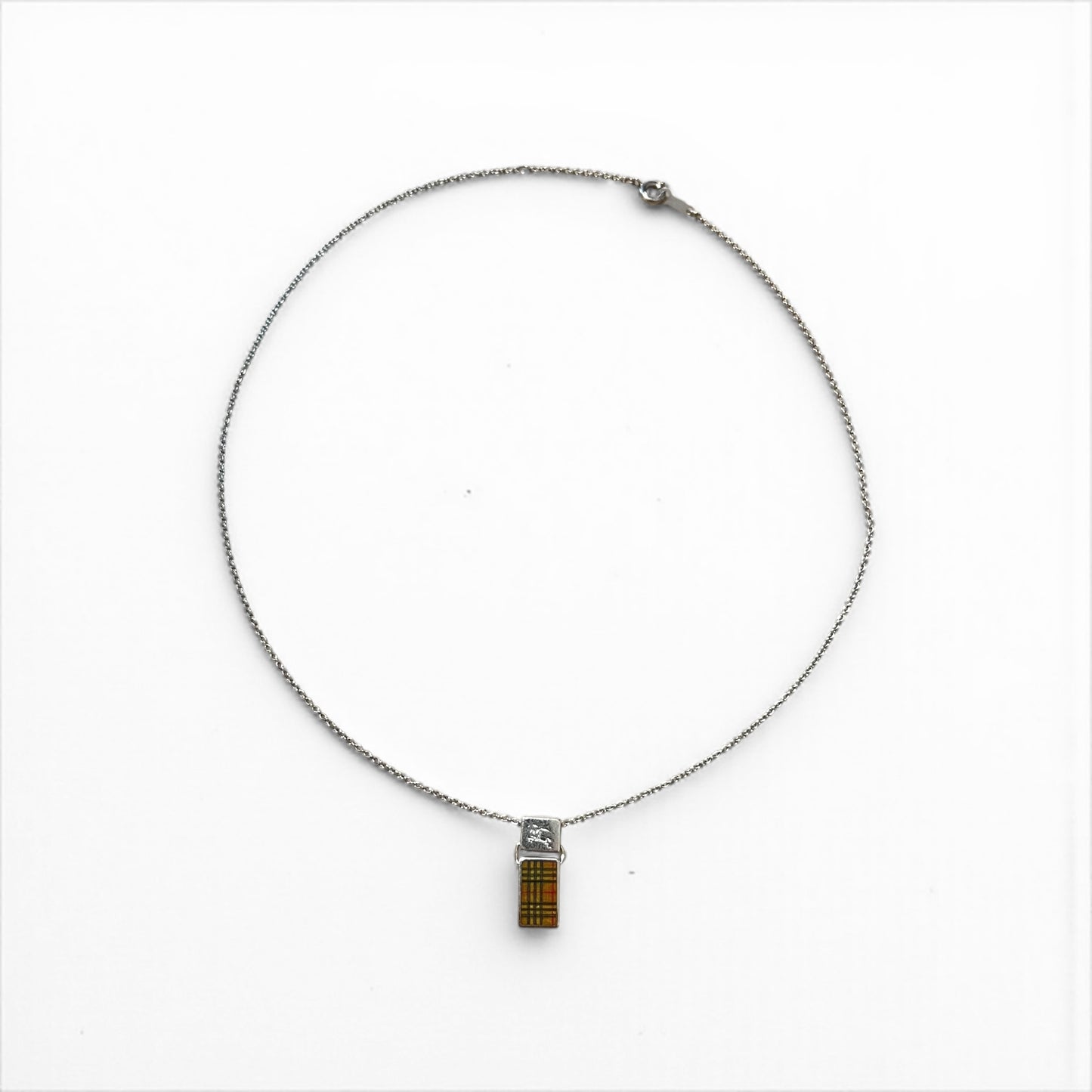 BURBERRY Silver Chain Necklace Pendant Nova Check SILVER 925